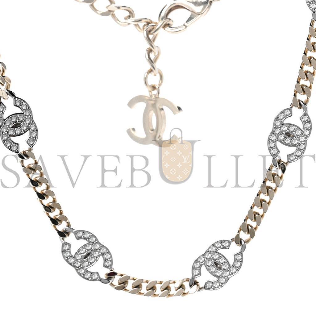 CHANEL CRYSTAL CHAIN CC LINK CHOKER GOLD SILVER